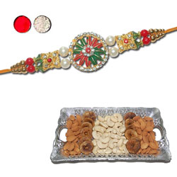 Rakhi - SR-9390 A  (Single Rakhi),  Dryfruit Thali - code RD100